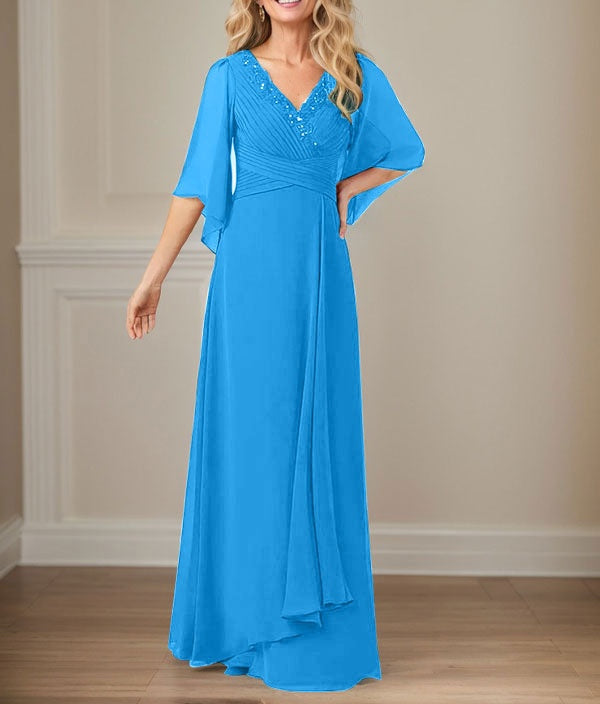 A-Line V-Neck Long Sequins Chiffon Mother Dress
