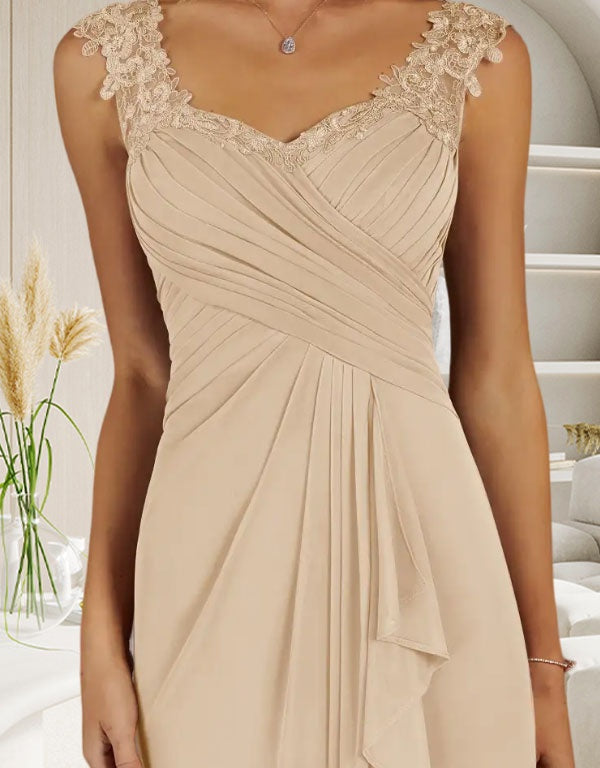 Champagne A-Line Sweetheart Neckline Pleated Mesh Dress