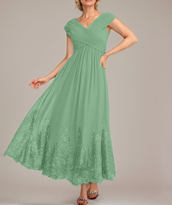 A-line V-Neck Ankle-Length Chiffon Mother of the Bride Dress With Applique Sequins