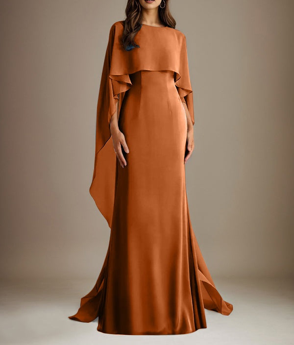 Sheath/Column Boatneck Floor-Length Chiffon Mother of the Bride Dress With Cascading Ruffles