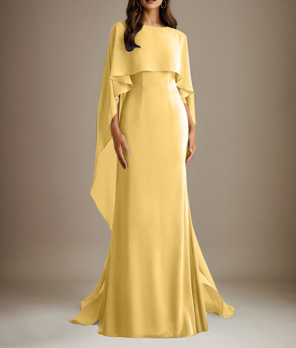 Sheath/Column Boatneck Floor-Length Chiffon Mother of the Bride Dress With Cascading Ruffles