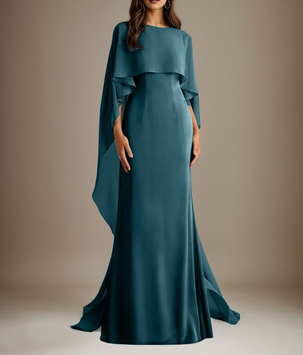 Sheath/Column Boatneck Floor-Length Chiffon Mother of the Bride Dress With Cascading Ruffles