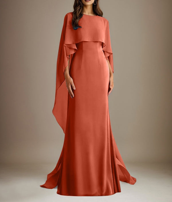 Sheath/Column Boatneck Floor-Length Chiffon Mother of the Bride Dress With Cascading Ruffles