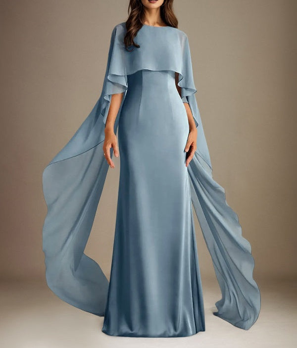 Sheath/Column Boatneck Floor-Length Chiffon Mother of the Bride Dress With Cascading Ruffles