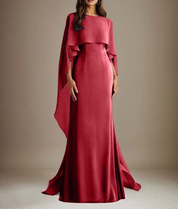 Sheath/Column Boatneck Floor-Length Chiffon Mother of the Bride Dress With Cascading Ruffles