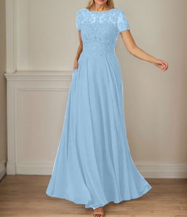 Dark Navy A-Line Boatneck Sequins Chiffon Dress