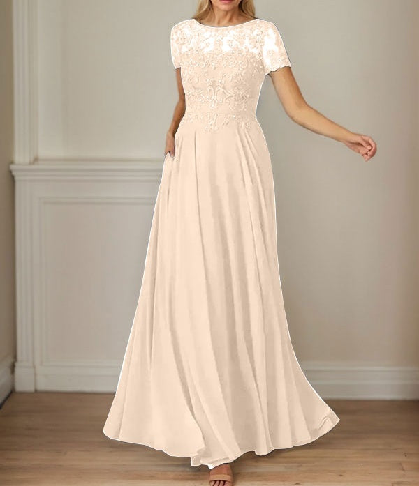 Dark Navy A-Line Boatneck Sequins Chiffon Dress