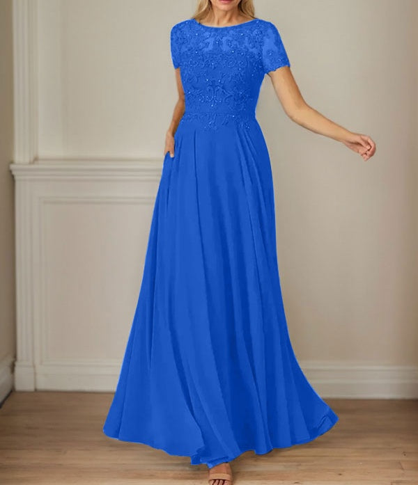 Dark Navy A-Line Boatneck Sequins Chiffon Dress
