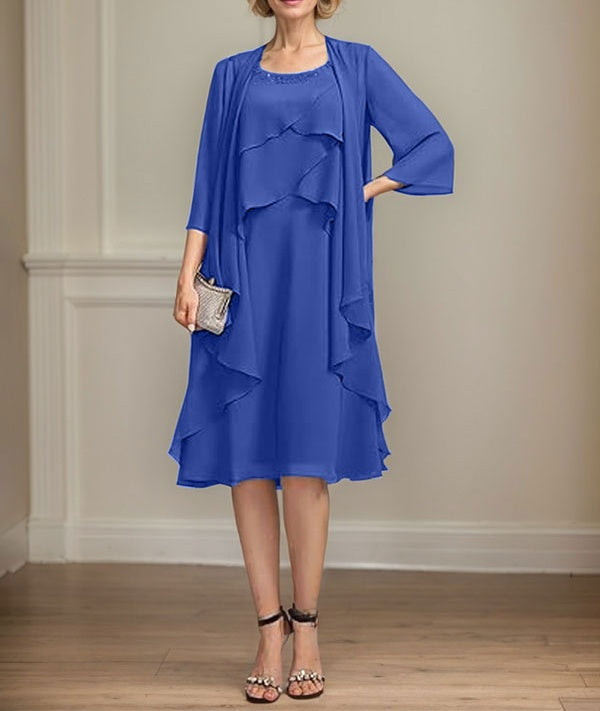 A-line Scoop Knee-Length Chiffon Mother of the Bride Dress With Beading