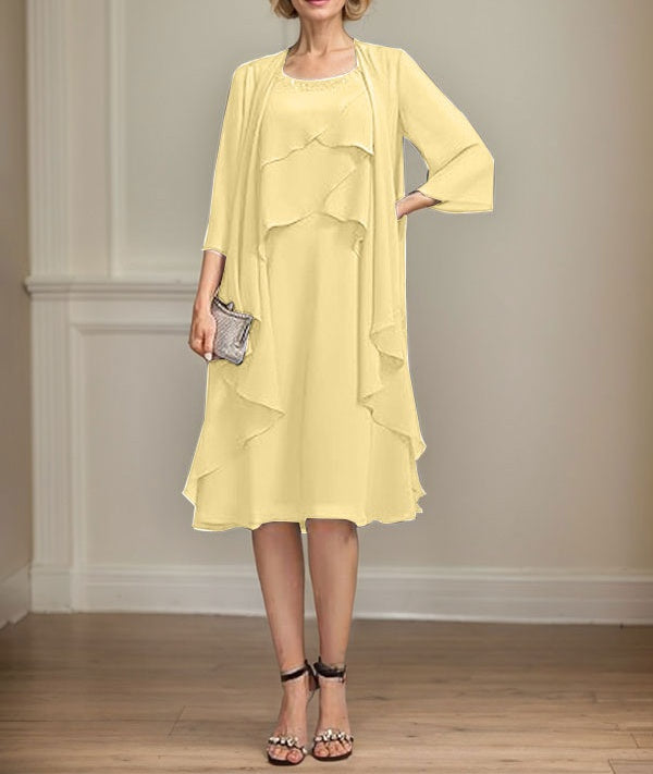 A-line Scoop Knee-Length Chiffon Mother of the Bride Dress With Beading
