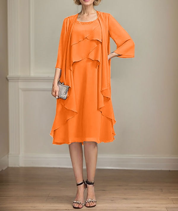 A-line Scoop Knee-Length Chiffon Mother of the Bride Dress With Beading