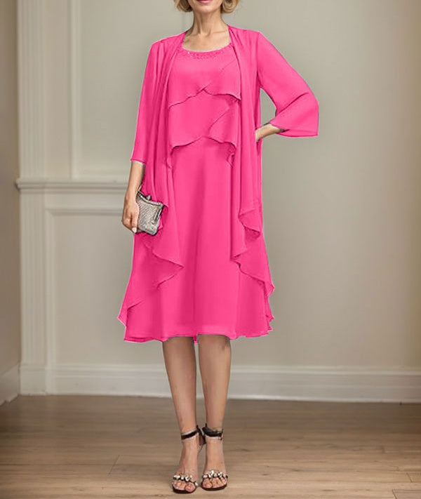 A-line Scoop Knee-Length Chiffon Mother of the Bride Dress With Beading