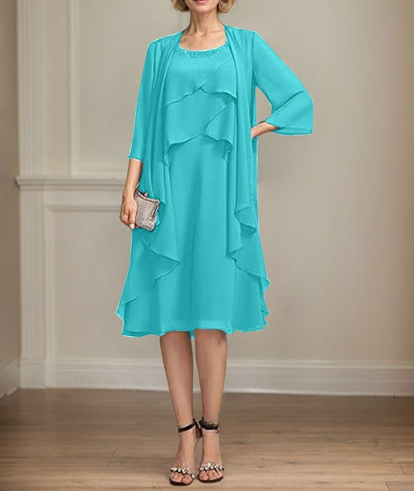 A-line Scoop Knee-Length Chiffon Mother of the Bride Dress With Beading