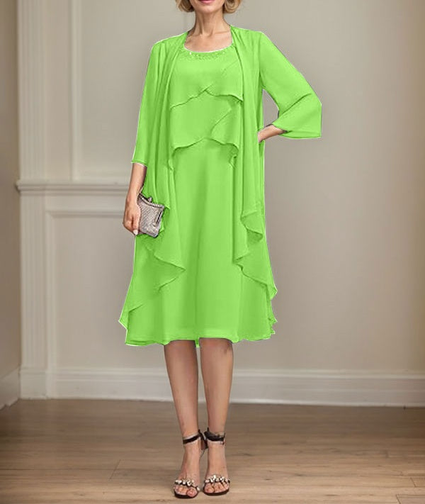 A-line Scoop Knee-Length Chiffon Mother of the Bride Dress With Beading