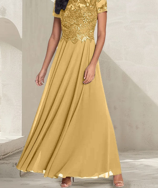 Charcoal Grey A-Line Scoop Long Mother of the Bride Dress With Beadings
