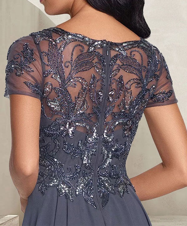 Charcoal Grey A-Line Scoop Long Mother of the Bride Dress With Beadings