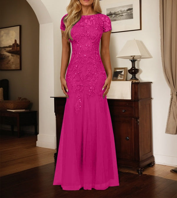 Dark Navy Mermaid Scoop Sequins Tulle Dress