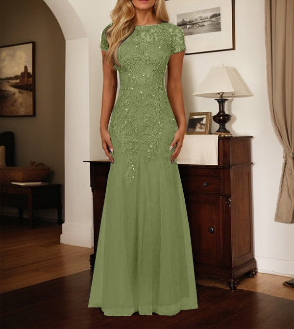 Dark Navy Mermaid Scoop Sequins Tulle Dress