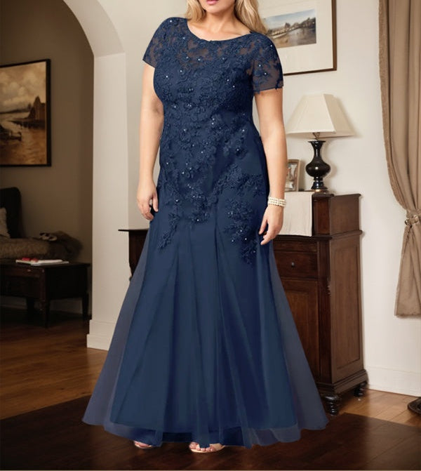Dark Navy Mermaid Scoop Sequins Tulle Dress