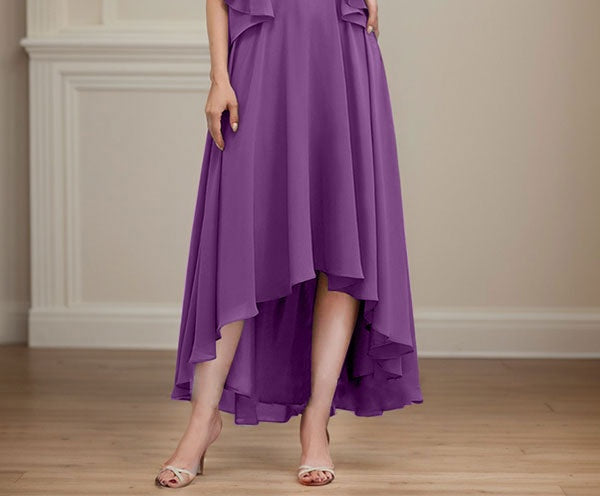 A-line V-Neck Asymmetrical Chiffon Mother of the Bride Dress With Beading Sequins