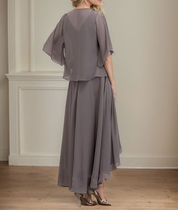 A-line V-Neck Asymmetrical Chiffon Mother of the Bride Dress With Beading Sequins