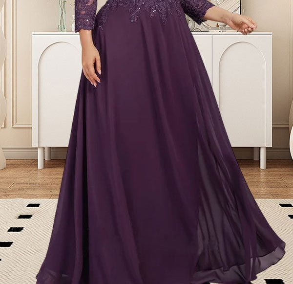 A-line Scoop Floor-Length Lace Chiffon Mother of the Bride Dress With Sequins