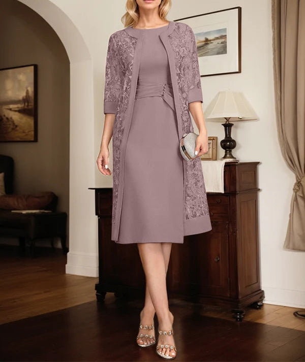 Sheath/Column Scoop Knee-Length Chiffon Mother of the Bride Dress With Pleated Sequins