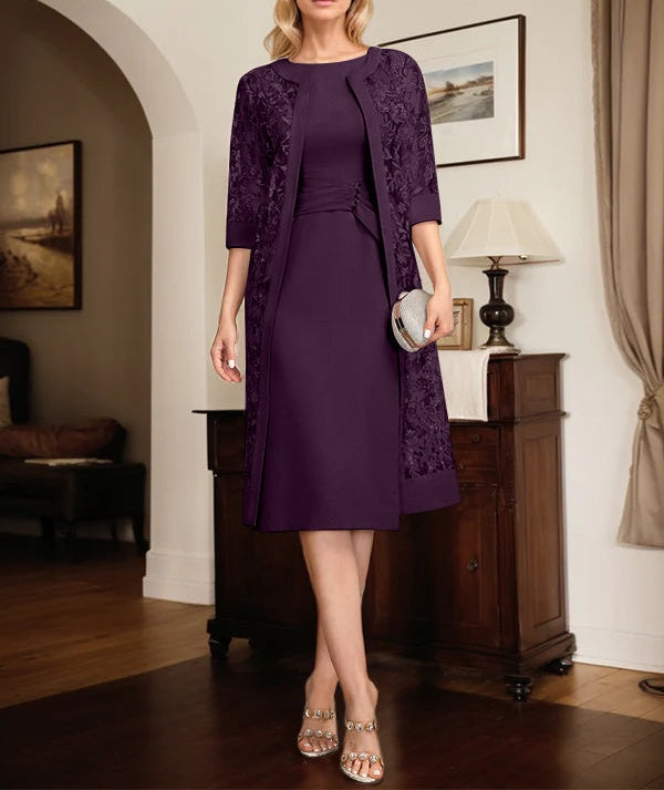 Sheath/Column Scoop Knee-Length Chiffon Mother of the Bride Dress With Pleated Sequins