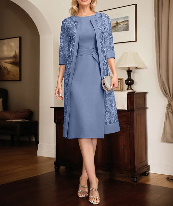 Sheath/Column Scoop Knee-Length Chiffon Mother of the Bride Dress With Pleated Sequins