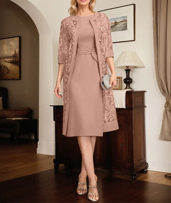 Sheath/Column Scoop Knee-Length Chiffon Mother of the Bride Dress With Pleated Sequins