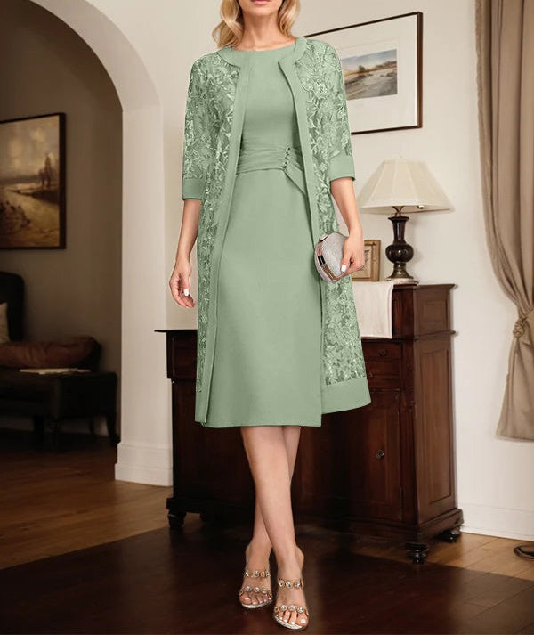 Sheath/Column Scoop Knee-Length Chiffon Mother of the Bride Dress With Pleated Sequins