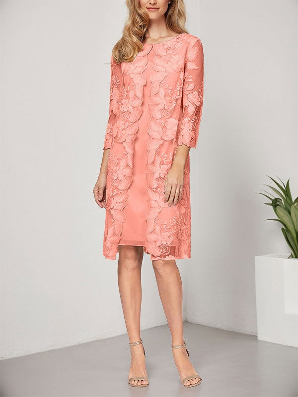 A-line Scoop Knee-Length Chiffon Lace Mother of the Bride Dress With Jacket