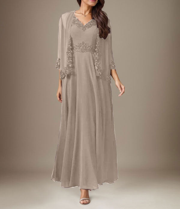 Plum A-Line Sequins Chiffon Dress