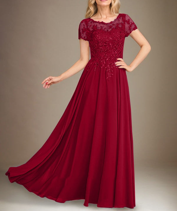 A-Line Scoop Floor-Length Chiffon Mother of the Bride Dress With Applique & Sequins