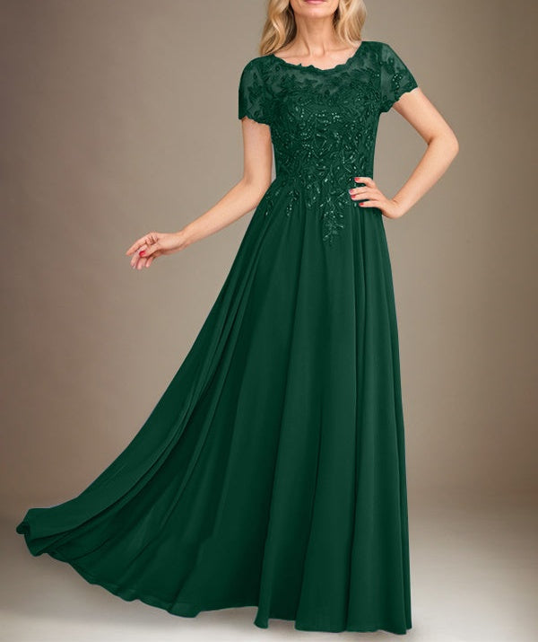 A-Line Scoop Floor-Length Chiffon Mother of the Bride Dress With Applique & Sequins