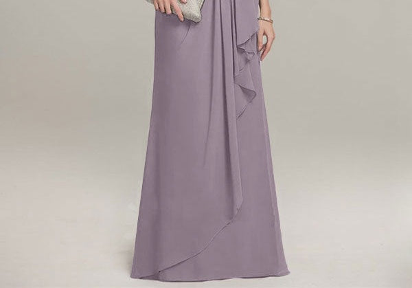 A-line Scoop Illusion Floor-Length Lace Chiffon Mother of the Bride Dress With Cascading Ruffles