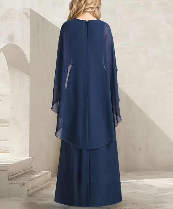 A-line V-Neck Floor-Length Chiffon Mother of the Bride Dress With Cascading Ruffles Beading