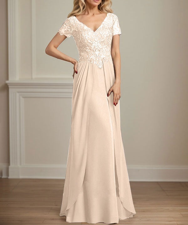 A-line V-Neck Floor-Length Chiffon Lace Mother of the Bride Dress