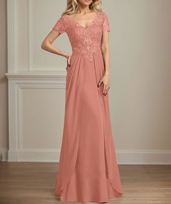 A-line V-Neck Floor-Length Chiffon Lace Mother of the Bride Dress
