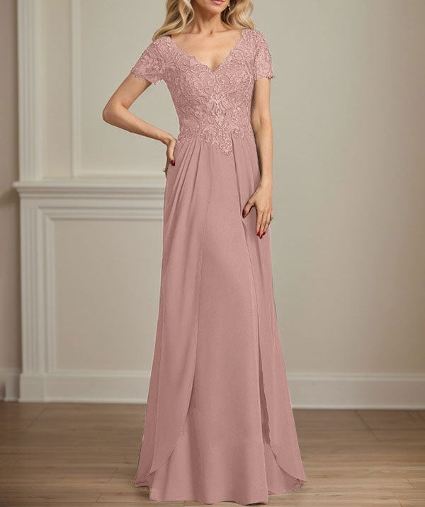 A-line V-Neck Floor-Length Chiffon Lace Mother of the Bride Dress