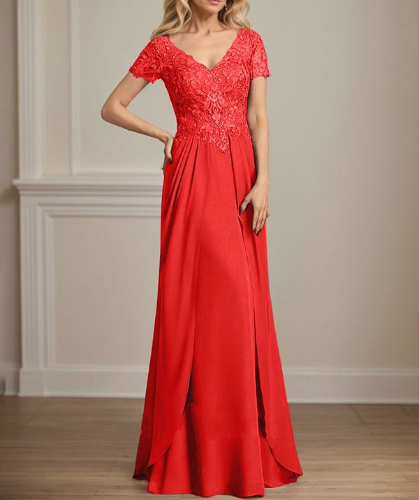 A-line V-Neck Floor-Length Chiffon Lace Mother of the Bride Dress
