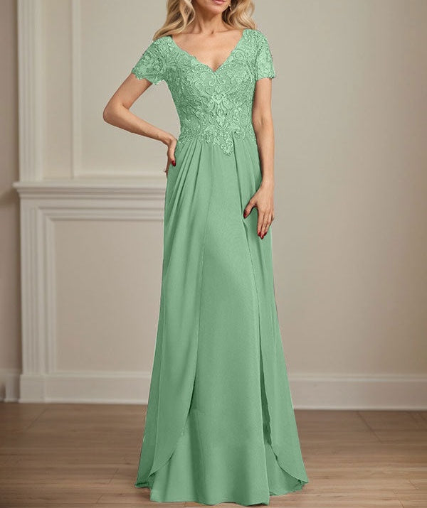 A-line V-Neck Floor-Length Chiffon Lace Mother of the Bride Dress