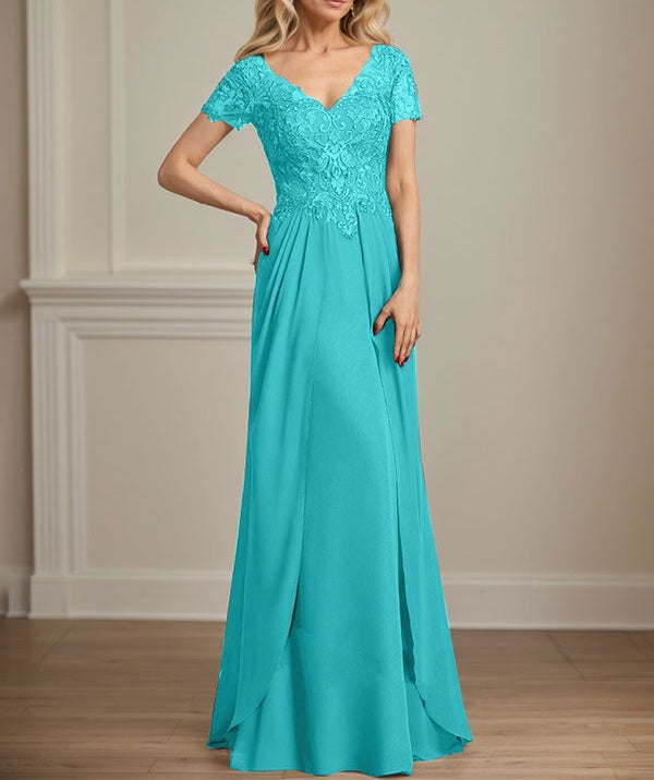 A-line V-Neck Floor-Length Chiffon Lace Mother of the Bride Dress