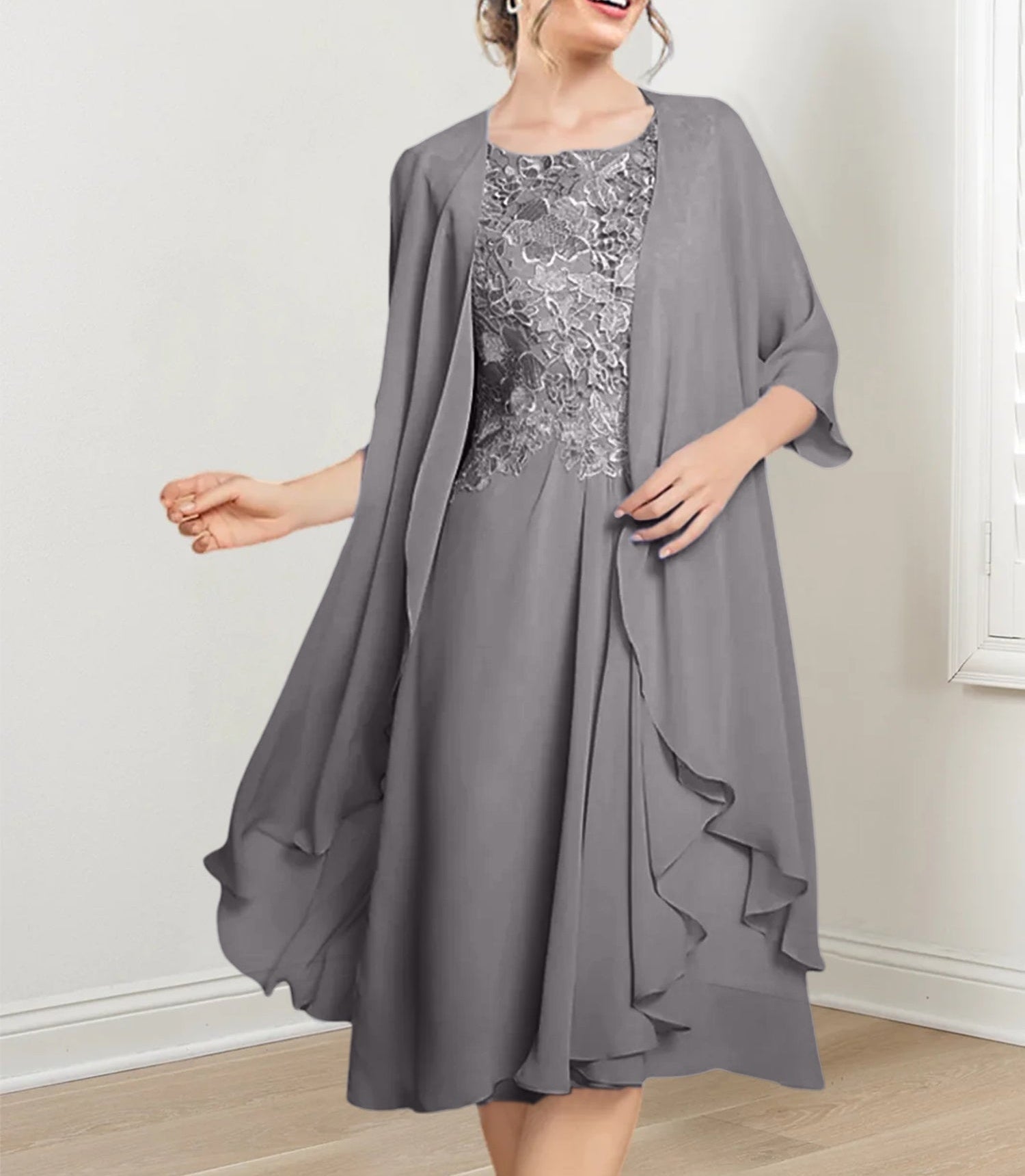 A-Line/Princess Scoop Knee-Length Mother of the Bride Dresses