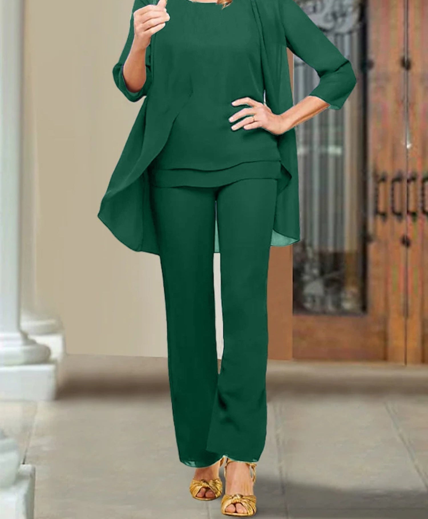 Chiffon Scoop Mother of the Bride Pantsuits