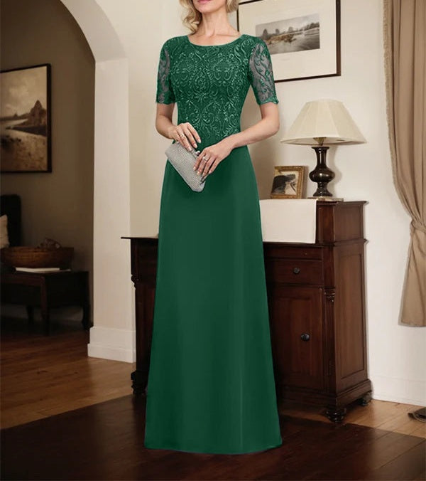 A-line Scoop Floor-Length Lace Chiffon Mother of the Bride Dress With Sequins