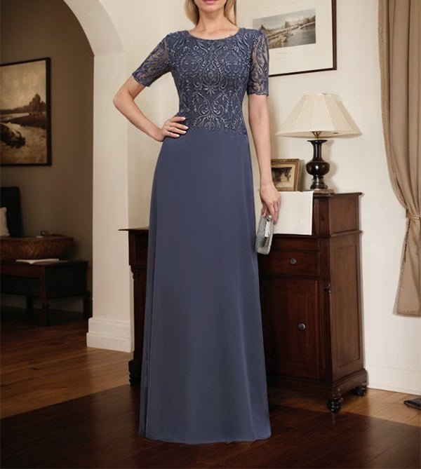 A-line Scoop Floor-Length Lace Chiffon Mother of the Bride Dress With Sequins