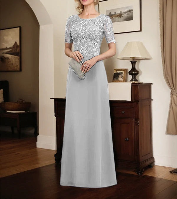 A-line Scoop Floor-Length Lace Chiffon Mother of the Bride Dress With Sequins