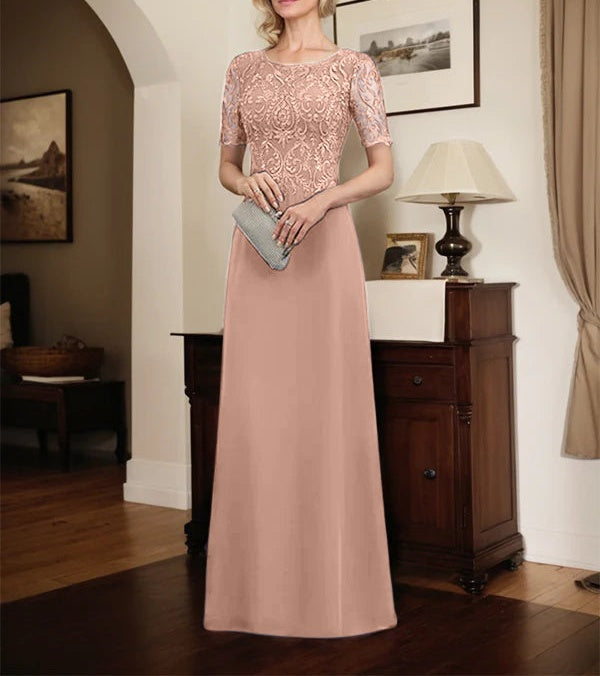 A-line Scoop Floor-Length Lace Chiffon Mother of the Bride Dress With Sequins
