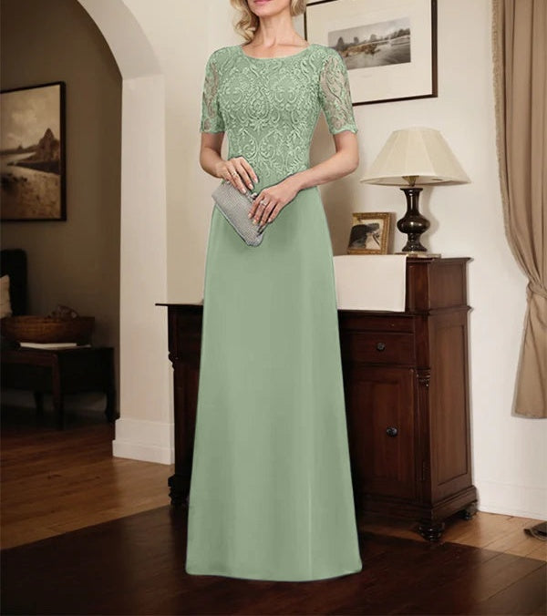 A-line Scoop Floor-Length Lace Chiffon Mother of the Bride Dress With Sequins
